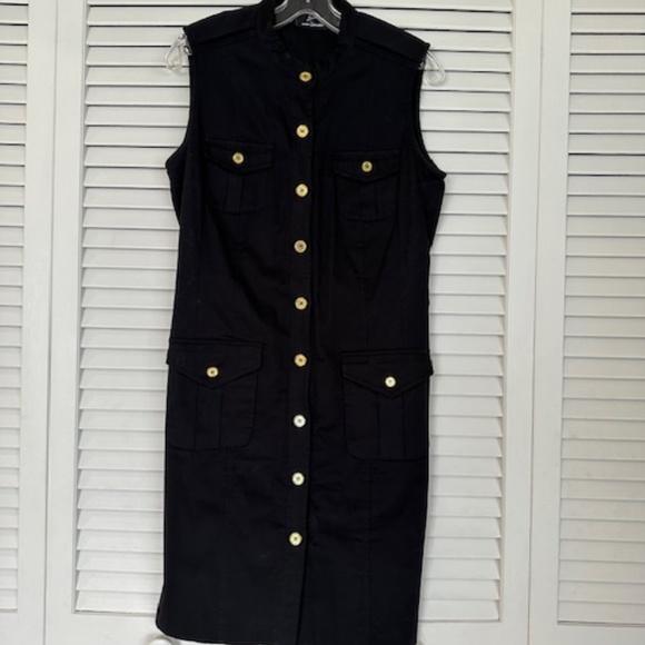 WOMEN'S LEMMIE FOR NINA LEONARD FRONT BUTTON BLACK DRESS WITH BELT,  SIZE: 8. - Picture 3 of 13